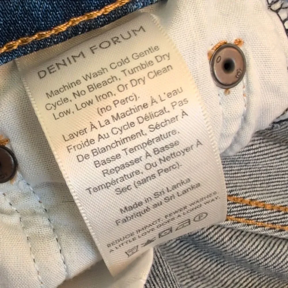 Denim Forum Arlo High Rise Straight Blue Raw Hem Button Fly Jeans Organic - 24